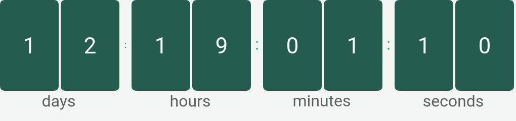Live countdown timer rendered by Alterable, counting down to midnight tonight